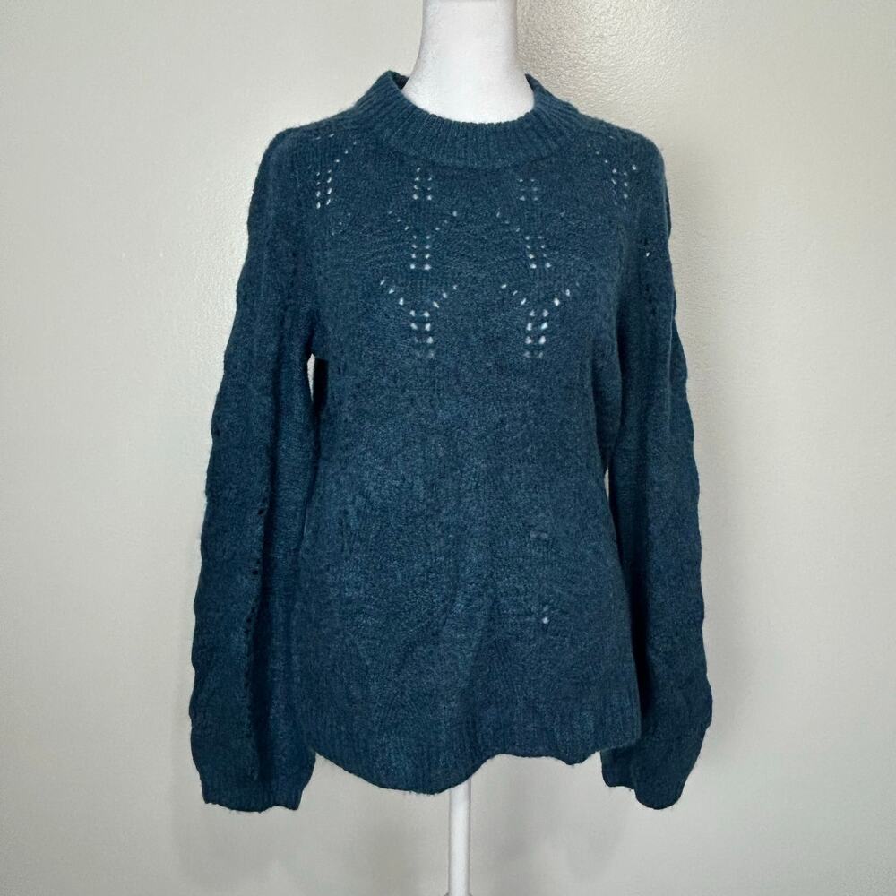 GAP Pointelle Sweater NWT Small Blue Wool Blend